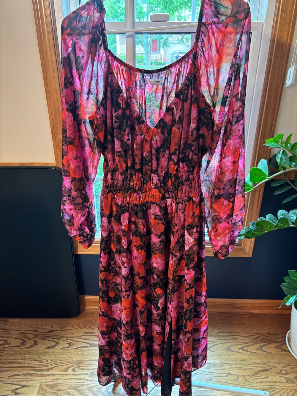 Steve Madden Pink and Black Floral Midi Dress